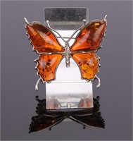 Sterling Silver Amber Butterfly Brooch