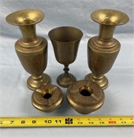 Brass Vases and Ashtrays and a Goblet