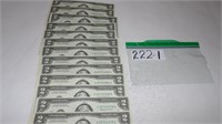 1976 Two Dollar Bills Sequential From 55761678-690