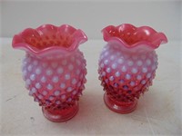 Fenton Cranberry Opalescent Hobnail Vases