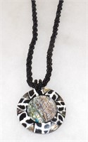 Abalone Mother-of-Pearl Disc Pendant on Jet Glass