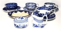 Spode Blue & White Soup Mugs with Under Plates
