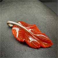 Sterling Silver Orange Stone Leaf Pendant