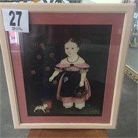 Framed Print of Girl & Cat 24x28"