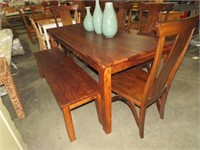 SOLID WOOD DINNING TABLE W 4 CHAIRS AND BENCH