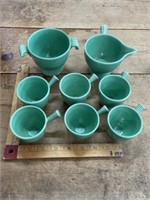 Green fiesta USA pottery cups cream sugar set
