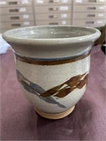 Brown blue pottery crock planter