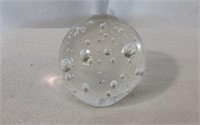 Hand-Blown Clear Bubble Glass Paperweight