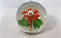 Hand-Blown Orange Flower with Leaves Paperweight