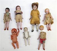 7 assorted dolls - 6 china and 1 celluloid,