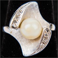 Jewelry 10kt White Gold Diamond & Pearl Ring