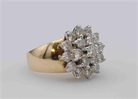 14K DIAMOND WIDE BAND CLUSTER RING, 3.25CTW