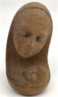 Madonna & Child Carved Wood Bust Sculpture