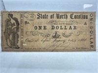 1866 North Carolina one dollar Currency