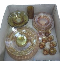 (24) Amber Glass Plates, Saucers, Bowls