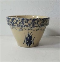 Roseville Blue Spongeware Wheat pottery