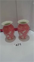 (2) Rose Color Teleflora Vases