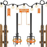 String Light Poles 2 Pack 9 FT Outdoor