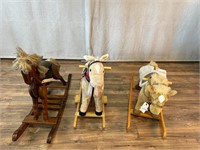 3pc Children's Rocking Horses: Plush, Wood