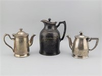 3 Hotel Muehlebach Silver Plate Pitchers.Pots