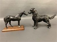 Vintage Cast Iron Horse and Dog Figurines