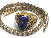 Gold Wash Sterling Ring & Bracelet w/ Lapis Lazuli