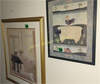Farmhouse Picture Lamb And Rooster, Piano In