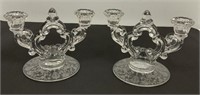 Cambridge Rose Point Crystal Two-Lite Candlesticks