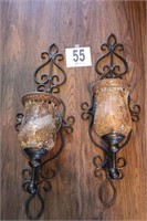 Metal & Glass Wall Hanging Candle Sconces with