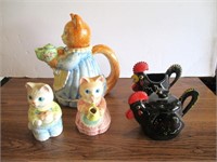 Avon Kitty Teapot, Creamer, Sugar Set & Roosters