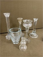 Glass Candlesticks, Vase, etc.