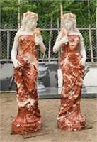 Pair Marble Lady Statues