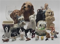 (KC) Dog and miniature animal figurines, cup,