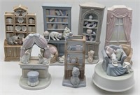 (KC) Vintage porcelain bookcase figurines and