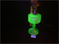 Vintage Aquamarine Uranium Glass Oil Lamp