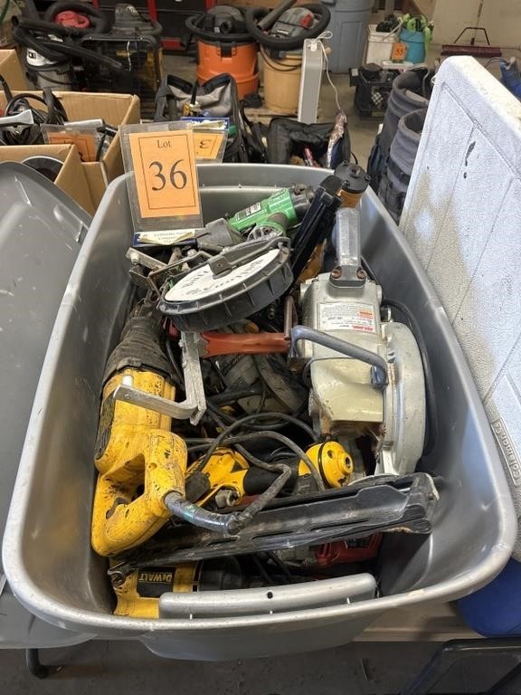 Large tote of power tools