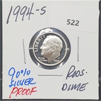 1994-S 90% Silver Proof Roos Dime 10 Cents