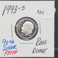 1993-S 90% Silver Proof Roos Dime 10 Cents