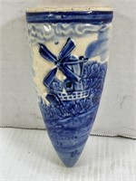 WINDMILL BLUE & WHITE CERAMIC WALL POCKET - JAPAN