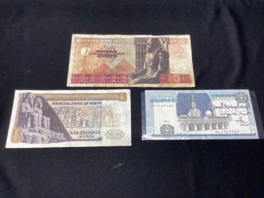 3 Bank of Egypt Notes 1-5-10 Pounds
