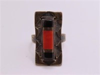 early Pawn Sterling sz7.5 Ring RedCoral SquareFrnt
