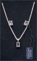 Amethyst Necklace & Earring Set Stamped 925