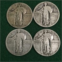 4- Silver Standing Liberty Quarters