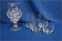 Crystal, candle holder, 8.5"   four glasses ,