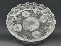 Crystal Low Bowl w/ Flower & Scalloped Edge