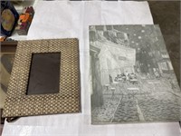 BROWN PICTURE FRAME & STREET PICTURE