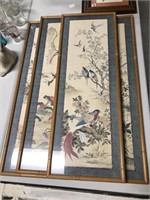 4 Vintage Asian Bird Prints Bamboo Frames