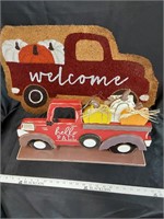 Hello Fall Wood Truck Sign with Welcome Mat