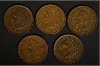 5-AU INDIAN HEAD CENTS 1901, 04, 2-05 & 1-08