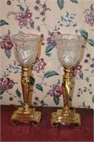 Pair of 16" Electric Brass Candlestick Lamps